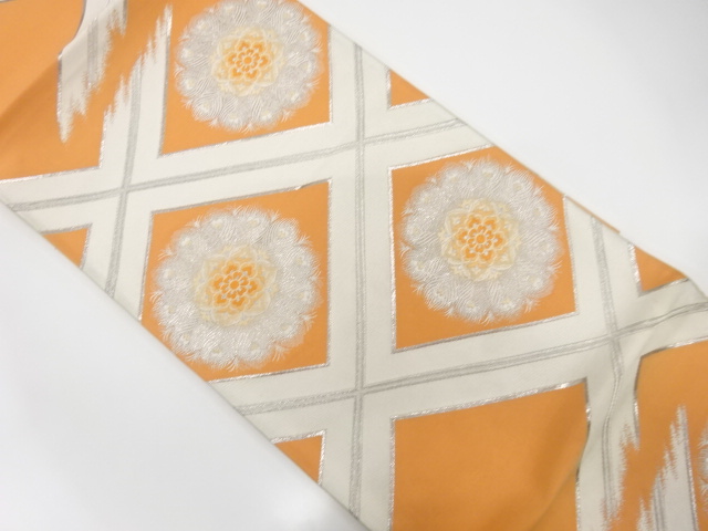JAPANESE KIMONO / ANTIQUE FUKURO OBI / SILK / WOVEN FLORAL CREST